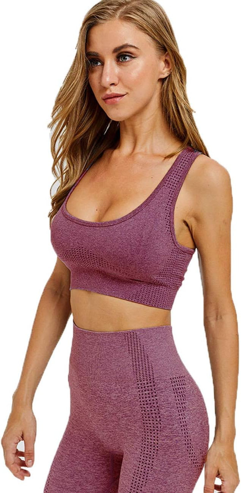 Toplook Women's Seamless Yoga Workout Set - 2-Piece Gym Leggings and Sports Bra (Wine, Small)