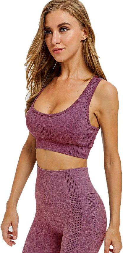 Toplook Women's Seamless Yoga Workout Set - 2-Piece Gym Leggings and Sports Bra (Wine, Small)