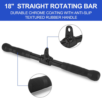 Tricep Press down Cable Exercises Attachment, V Handle with Rotation, Rotating Bar, Tricep Rope, V-Shaped Bar, Weight Machine Accessories Set of 4, Black