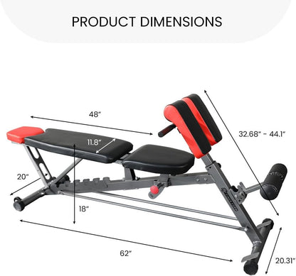 Multi-Functional FID Weight Bench for Comprehensive Body Workout – Hyper Back Extension, Roman Chair, Adjustable Ab Bench, Incline/Decline/Flat Options