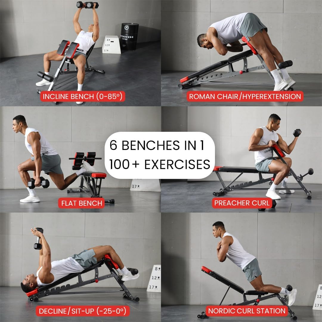 Multi-Functional FID Weight Bench for Comprehensive Body Workout – Hyper Back Extension, Roman Chair, Adjustable Ab Bench, Incline/Decline/Flat Options