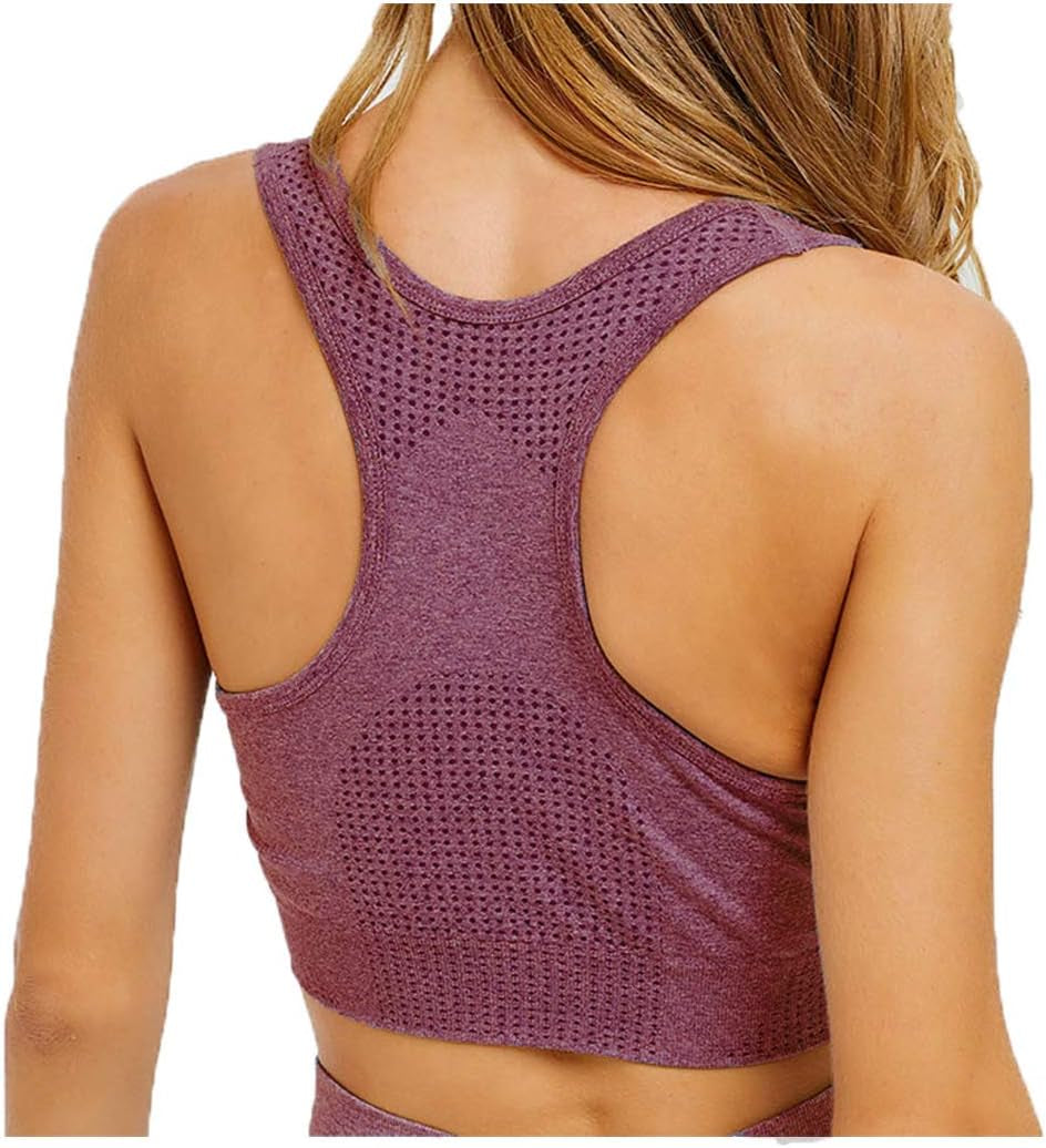 Toplook Women's Seamless Yoga Workout Set - 2-Piece Gym Leggings and Sports Bra (Wine, Small)