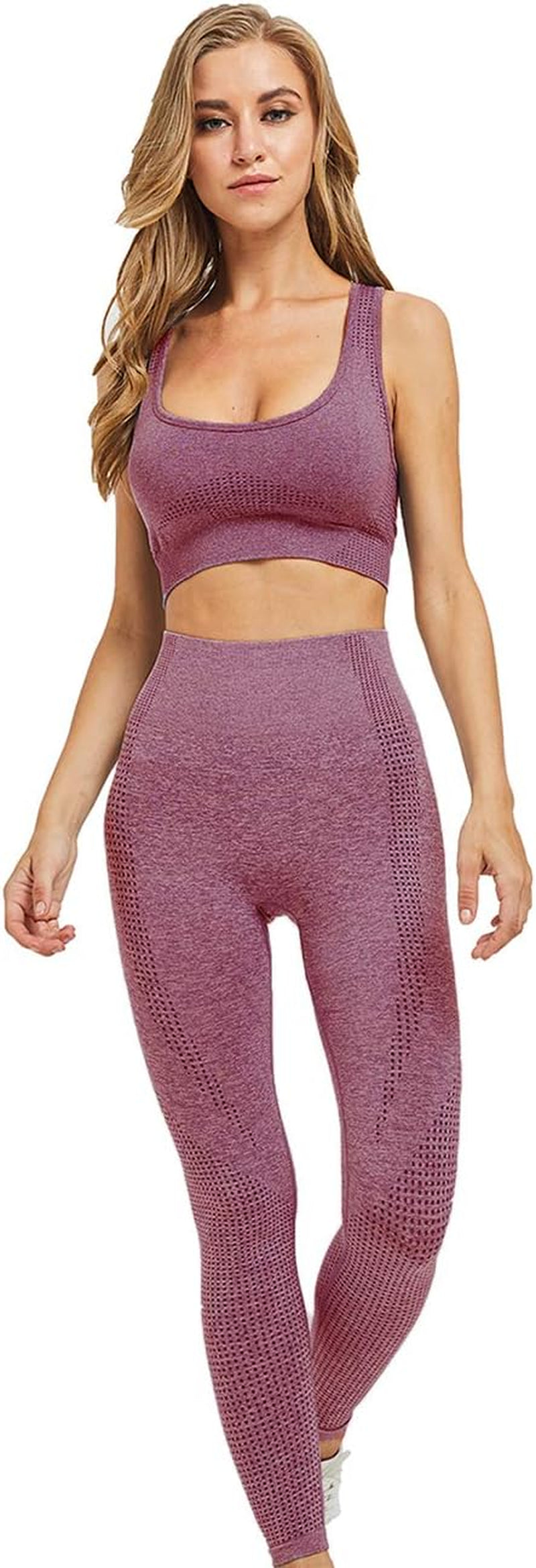 Toplook Women's Seamless Yoga Workout Set - 2-Piece Gym Leggings and Sports Bra (Wine, Small)