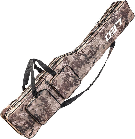 Waterproof Fishing Rod and Reel Organizer Bag, Oxford Large Capacity Tackle Storage Case for Travel, Khaki Camouflage