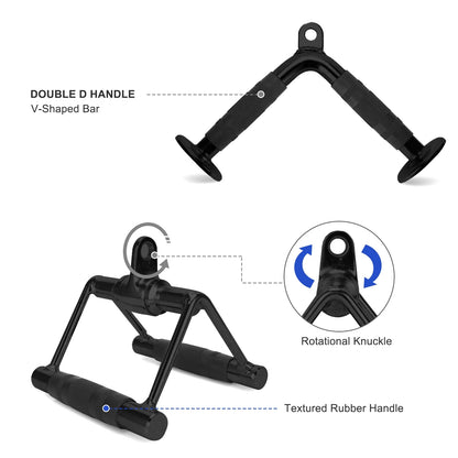 Tricep Press down Cable Exercises Attachment, V Handle with Rotation, Rotating Bar, Tricep Rope, V-Shaped Bar, Weight Machine Accessories Set of 4, Black
