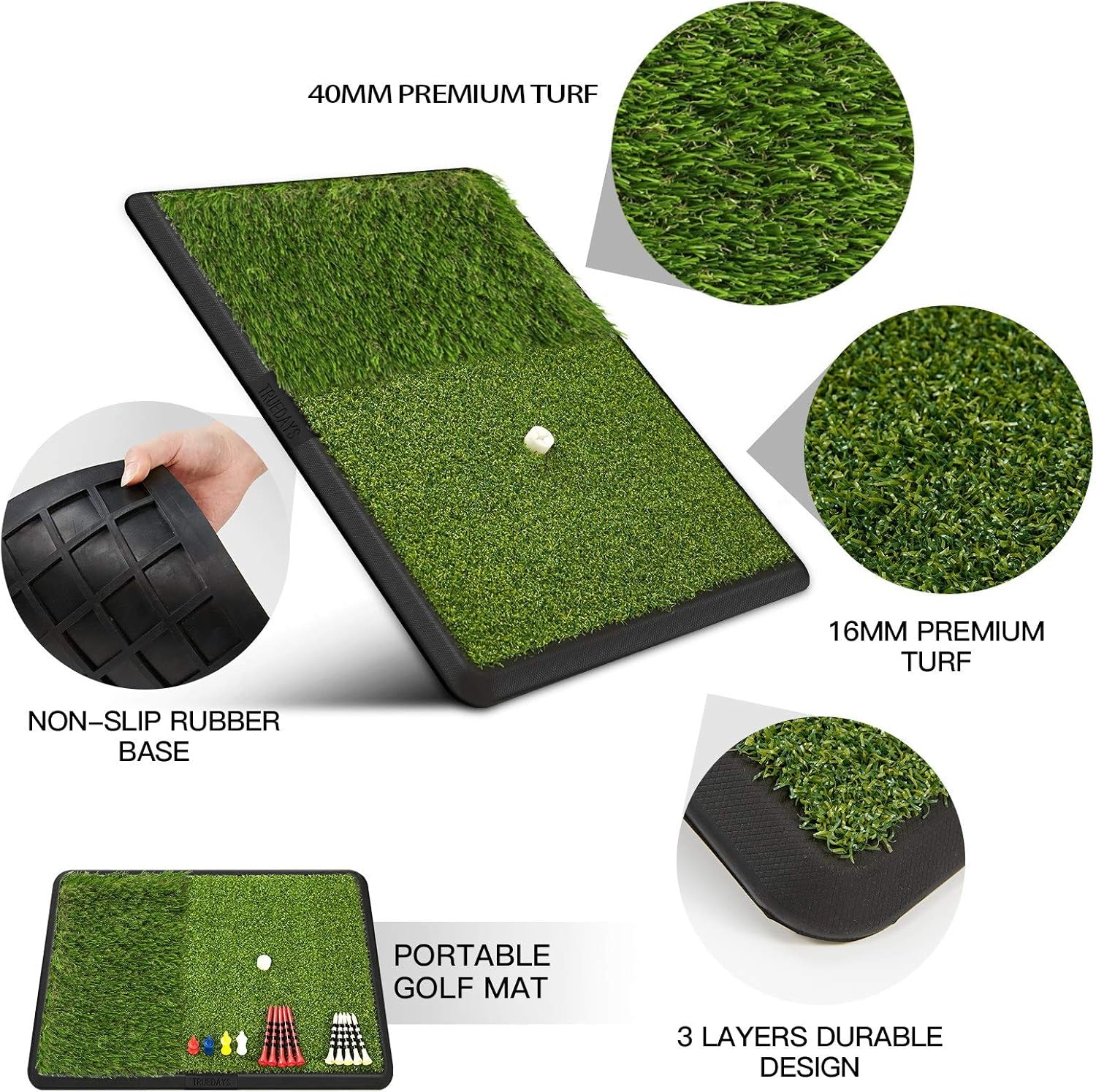 Professional Dual-Turf Golf Hitting Mat with Portable Heavy Rubber Base for Indoor and Outdoor Training