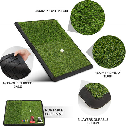 Professional Dual-Turf Golf Hitting Mat with Portable Heavy Rubber Base for Indoor and Outdoor Training